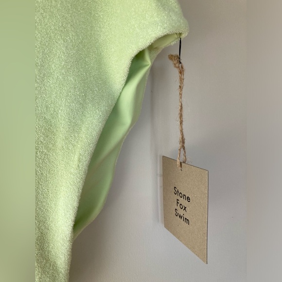 NWT Stone Fox Swim Lime Green Terry Strapless One piece Monokini swimsuit, large - Picture 4 of 5